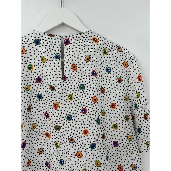 Marlis Vintage Blouse Womens 12 Large White Polka Dot Sheer Satin 80s Retro - Picture 12 of 16